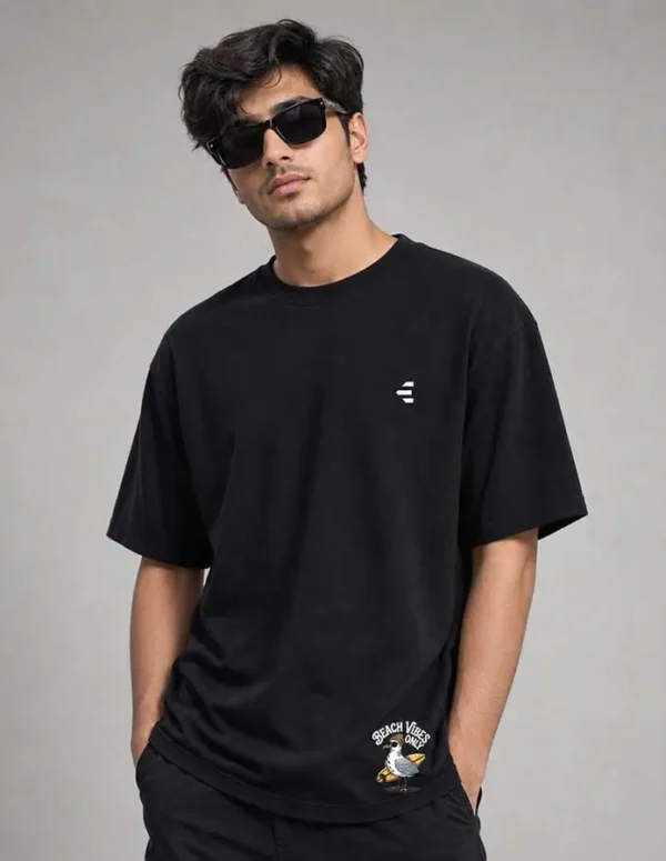 Premium Beach Vibes Only Drop Shoulder T-Shirt - Black