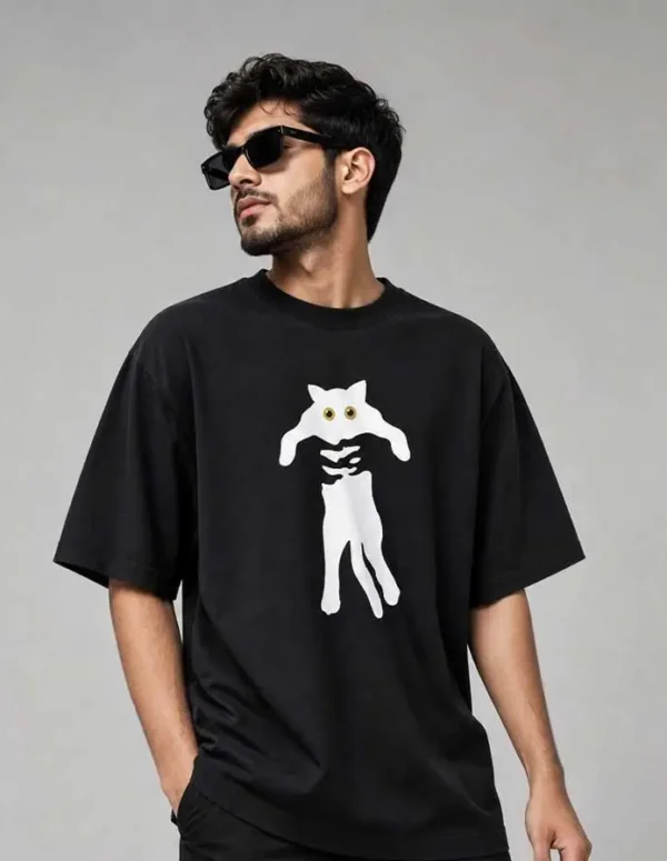 Premium Funny Cat Drop Shoulder – Black