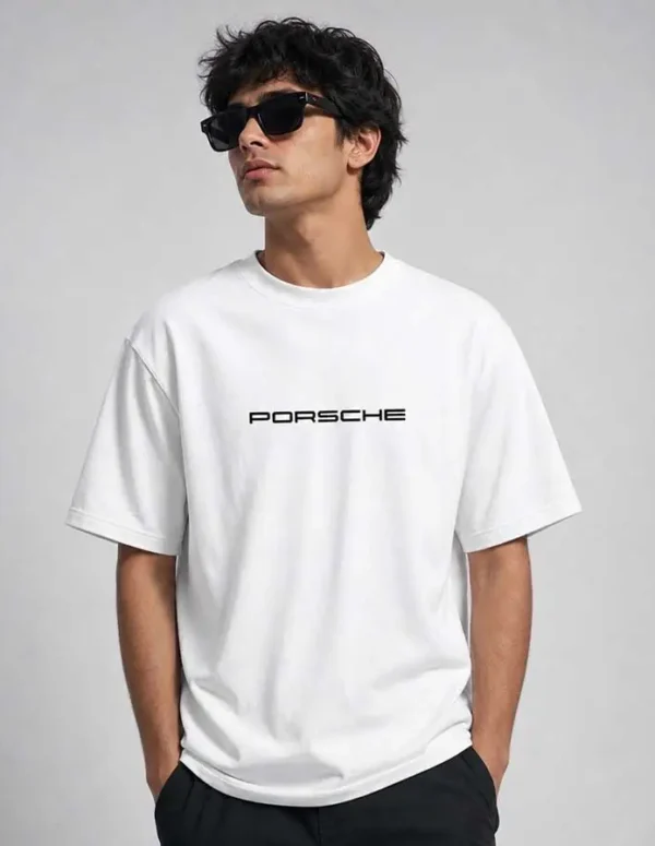 Premium Sports Car Drop Shoulder T-Shirt –White