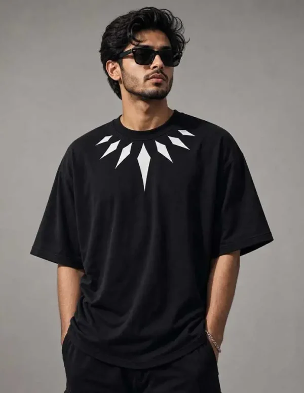 Premium Tribal Collar Drop Shoulder T-Shirt – Black