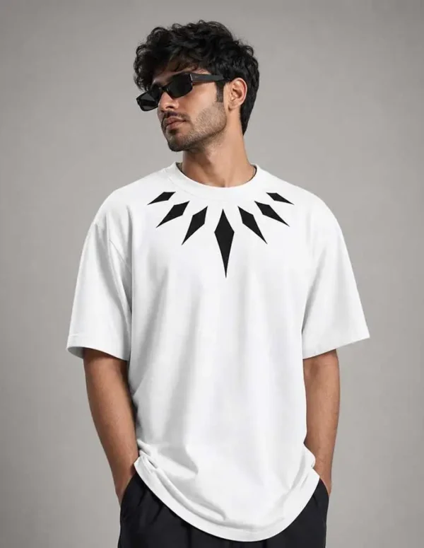 Premium Tribal Collar Drop Shoulder T-Shirt – White