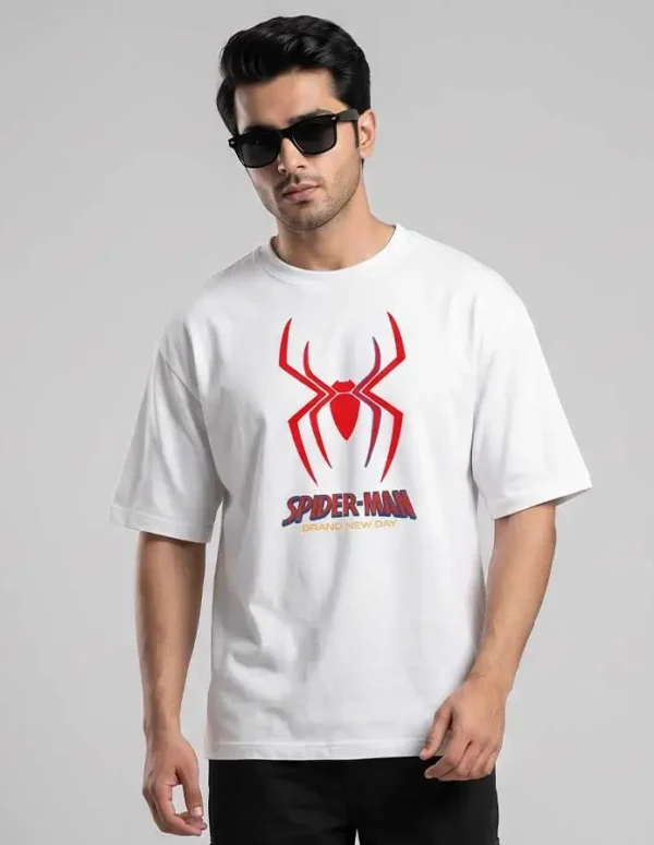 Spider-Inspired Oversized Drop Shoulder T-Shirt-White